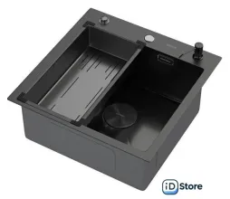 Кухонная мойка ARFEKA Eco AR мойка 500500 POP-UP, коландер G, дозатор BLACK DECOR VOLCANIC ROCK