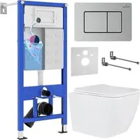 Унитаз подвесной Roxen Cube в комплекте с инсталляцией StounFix Dual Fresh 6 в 1 968436 (кнопка сатин)