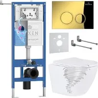 Унитаз подвесной Roxen Antares Tornado Long в комплекте с инсталляцией StounFix Dual Fresh 6 в 1 868431 (кнопка золото глянцевая)