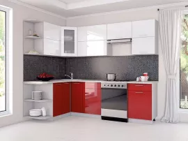 Кухня Мила Глосс МДФ угловая глянцевая 1,2 х 2,4 метра красно белый