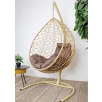 Подвесное кресло M-Group Капля Home / 11830505 (бежевый ротанг/какао подушка)