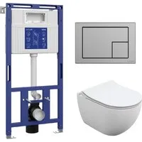 Унитаз подвесной Cersanit Brasko Slim 64824 Aqua Prime М 50 68179 с кнопкой Corner 64107 (кнопка хром матовый)