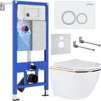 Унитаз подвесной Roxen Antares Gold в комплекте с инсталляцией StounFix Dual Fresh 6 в 1 728092 (кнопка белый глянец)