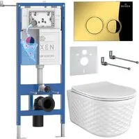 Унитаз подвесной Roxen Vine Tornado в комплекте с инсталляцией StounFix Dual Fresh 6 в 1 979013 (кнопка золото глянцевое)