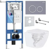 Унитаз подвесной Roxen Antares Tornado Long в комплекте с инсталляцией StounFix Dual Fresh 6 в 1 868430 (кнопка серый бетон матовая)