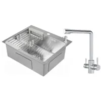 Мойка кухонная со смесителем Saniteco 6050 X-Joy S F85B05700 (с сифоном, дозатором и коландером)