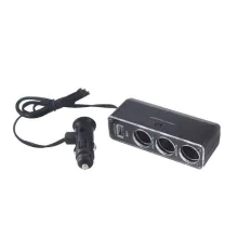 Разветвитель прикуривателя 3 гнезда USB SKYWAY Черный предохранитель 5А, USB 2000mA S02301024