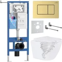 Унитаз подвесной Roxen Antares Tornado Long в комплекте с инсталляцией StounFix Dual Fresh 6 в 1 868445 (кнопка брашированное золото матовая)