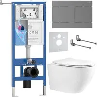 Унитаз подвесной Roxen Antares Tornado Long в комплекте с инсталляцией StounFix Dual Fresh 6 в 1 868461 (кнопка оружейная сталь матовая)