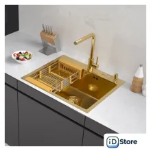 Кухонная мойка ARFEKA ECO AR мойка 600500, коландер, дозатор GOLD