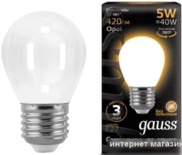 Светодиодная лампа Gauss Filament Globe E27 5 Вт 2700 К 105202105