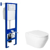 Унитаз подвесной с инсталляцией Saniteco KW-9009W Berges АТОМ 410 040333 (с кнопкой)