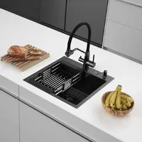 Кухонная мойка ARFEKA ECO AR мойка 500500, коландер, дозатор BLACK DECOR MILLET GRAINS