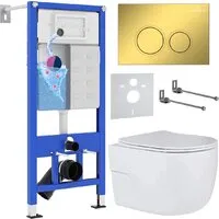 Унитаз подвесной Roxen Porto в комплекте с инсталляцией StounFix Dual Fresh 6 в 1 968015 (кнопка золото глянцевое )