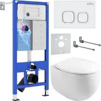 Унитаз подвесной Roxen Egg в комплекте с инсталляцией StounFix Dual Fresh 6 в 1 964077 (кнопка белый глянец)