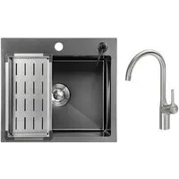 Кухонная мойка Saniteco 5045 Nano смеситель Spike (с сифоном, дозатором и коландером)