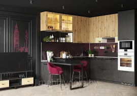 Кухня угловая LOFT - Вариант 1 - 2.4x2.4м - Камень темный/Дуб Артисан (МК Стиль)