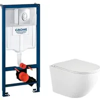 Унитаз подвесной Saniteco Rimless R-203M GROHE Rapid SL 38721001 (с кнопкой хром глянец)