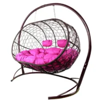 Диван подвесной M-Group Лежебока / 11180208 (с коричневым ротангом/розовая подушка)