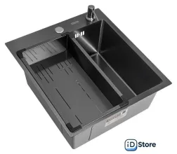 Кухонная мойка ARFEKA Eco AR мойка 450500, коландер G, дозатор Black Decor