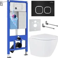Унитаз подвесной Roxen Antares One Rimless 6 в 1 StounFix Dual Fresh 543489 (кнопка черный матовый)