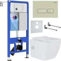 Унитаз подвесной Roxen Cube bidet в комплекте с инсталляцией StounFix Dual Fresh 6 в 1 966682 (кнопка бежевый)