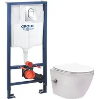 Унитаз подвесной Saniteco Rimless RT-203-B GROHE Rapid SL 39504000 (c функцией биде/кнопка хром глянец)