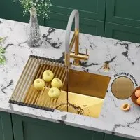 Кухонная мойка Roxen Uno 560210-54G-GR золото/текстурная PVD покрытие (с ролл-матом и дозатором)