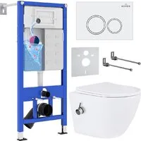 Унитаз подвесной Roxen Antares Bidet в комплекте с инсталляцией StounFix Dual Fresh 6 в 1 902672 (кнопка белый глянец)