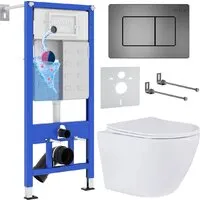 Унитаз подвесной Roxen Antares One Rimless 6 в 1 StounFix Dual Fresh 613423 (оружейная сталь/металл)