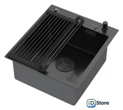 Кухонная мойка ARFEKA ECO AR мойка 450500 POP-UP, роллер-мат, дозатор BLACK DECOR VOLCANIC ROCK