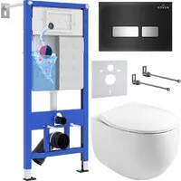 Унитаз подвесной Roxen Egg в комплекте с инсталляцией StounFix Dual Fresh 6 в 1 964256 (кнопка черное стекло)
