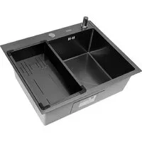 Кухонная мойка ARFEKA Eco AR мойка 600500, коландер G, дозатор Black Decor Volcanic