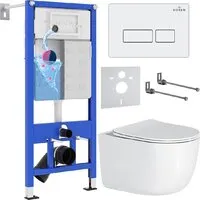 Унитаз подвесной Roxen Vortex Tornado в комплекте с инсталляцией StounFix Dual Fresh 6 в 1 964480 (кнопка белый глянец)