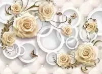Фотообои листовые Vimala 3D Бежевые розы и круги