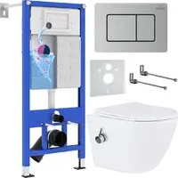 Унитаз подвесной Roxen Antares Bidet в комплекте с инсталляцией StounFix Dual Fresh 6 в 1 968424 (кнопка сатин)