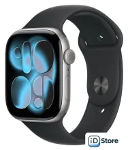 Умные часы Apple Watch Series 11 46 мм (алюминиевый корпус, космический серый/черный, спортивный силиконовый ремешок M/L)