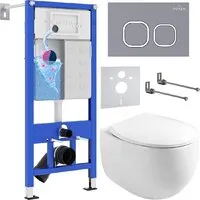 Унитаз подвесной Roxen Egg в комплекте с инсталляцией StounFix Dual Fresh 6 в 1 966436 (кнопка серый бетон)