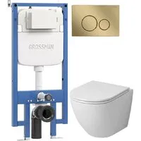 Унитаз подвесной Grossman GR-4455SQ 900.K42.01.000 Style 700.K45.05.32M.32M (золотой сатиновый)