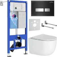 Унитаз подвесной Roxen Vortex Tornado в комплекте с инсталляцией StounFix Dual Fresh 6 в 1 964615 (кнопка черное стекло)