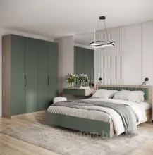 Спальня Роза (Ройс) - Комплект 2 - Орех Франклин/Оливково-зеленый (ДСВ Мебель)