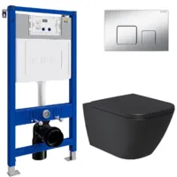 Унитаз подвесной с инсталляцией Lauter Nuremberg 21811B 21901002 (черный, с кнопкой 219703F сатин)