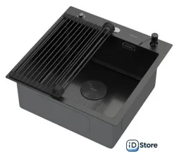 Кухонная мойка ARFEKA ECO AR мойка 500500 POP-UP, роллер-мат, дозатор BLACK DECOR VOLCANIC ROCK