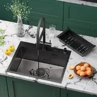 Кухонная мойка Roxen Simple 560220-60B-V графит/текстурная PVD покрытие (с коландером и дозатором)