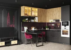 Кухня угловая LOFT - Вариант 1 - 2.4x2.4м - Камень темный/Дуб Артисан (МК Стиль)