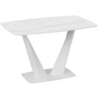 Кухонный стол Трия Фабио тип 1 раздвижной (белый матовый/стекло матовое белый мрамор)