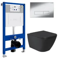 Унитаз подвесной с инсталляцией Lauter Nuremberg 21811B 21901002 (черный, с кнопкой 219701HD хром)