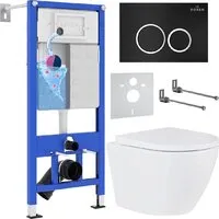 Унитаз подвесной Roxen Antares One Rimless 6 в 1 StounFix Dual Fresh 506495 (кнпка черный матовый)