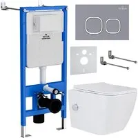 Унитаз подвесной Roxen Cube bidet в комплекте с инсталляцией StounFix Dual Fresh 6 в 1 966426 (кнопка серый бетон)