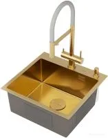 Кухонная мойка Roxen Simple 560220-50G-V золото/текстурная PVD покрытие (с коландером и дозатором)